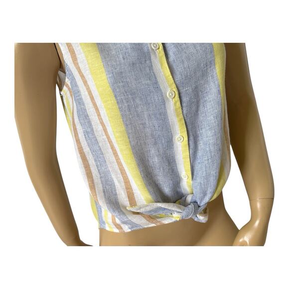 BEACH LUNCH LOUNGE Womens Size XS Sleeveless Tied Button Up Linen Blend Shirt - Picture 5 of 7
